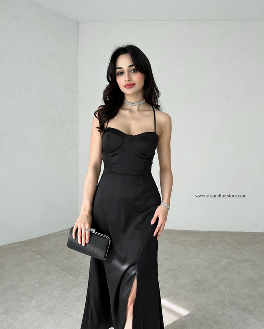 Bustier Slit Corset Midi Dress